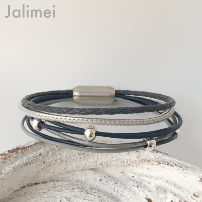 Lederarmband Nappa dunkelblau grau – Bild 2