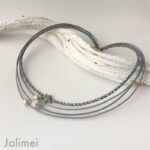 Collier Glitzer Stern antikblau-taupe – Bild 3