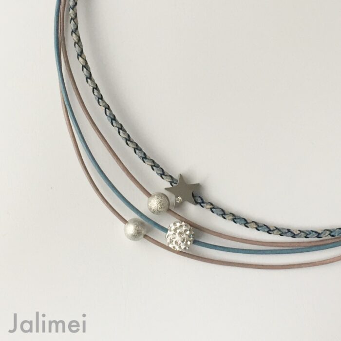 Collier Glitzer Stern antikblau-taupe – Bild 2