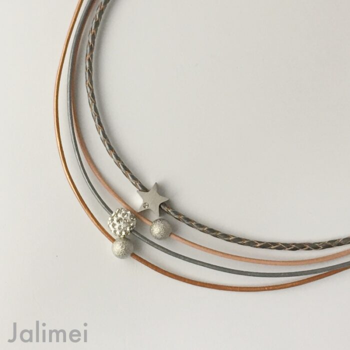 Lederarmband Nappa grau beige – Bild 6