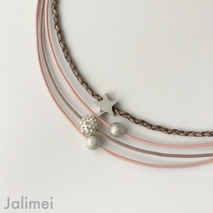 Collier Glitzer Stern rosa taupe – Bild 2