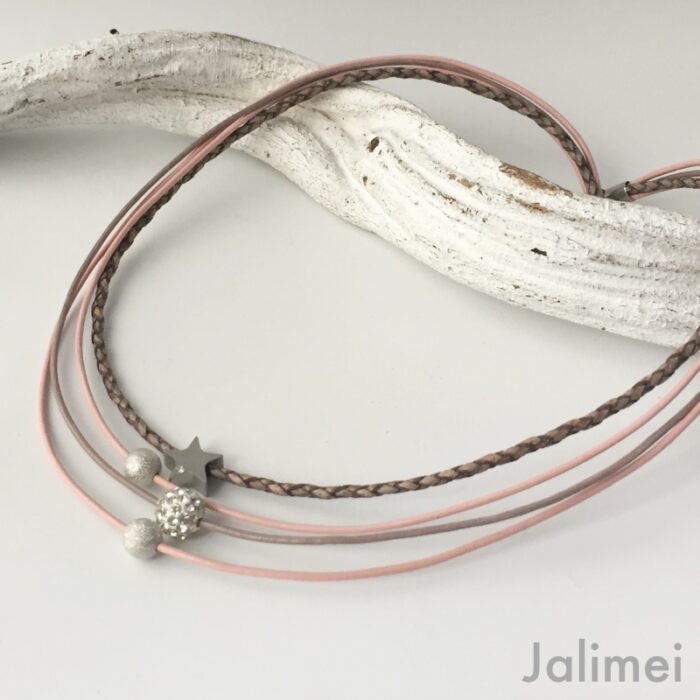 Collier Glitzer Stern rosa taupe – Bild 3