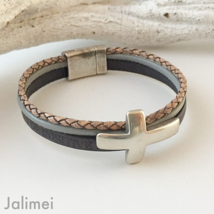 Armband Kreuz Konfirmation grau – Bild 2