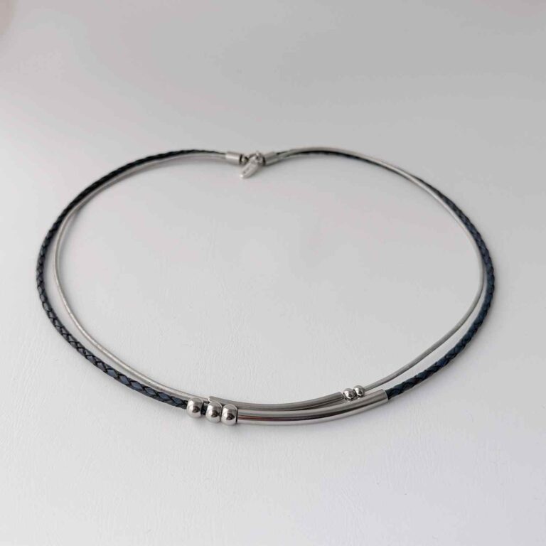 Ledercollier Rörchen blau grau