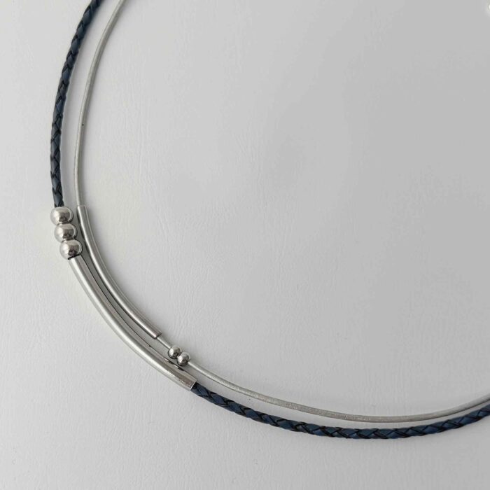 Ledercollier Rörchen in blau grau