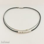 Ledercollier Perle blau grau