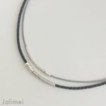 Ledercollier Perle blau grau – Bild 2