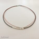 Ledercollier Perle grau rosa