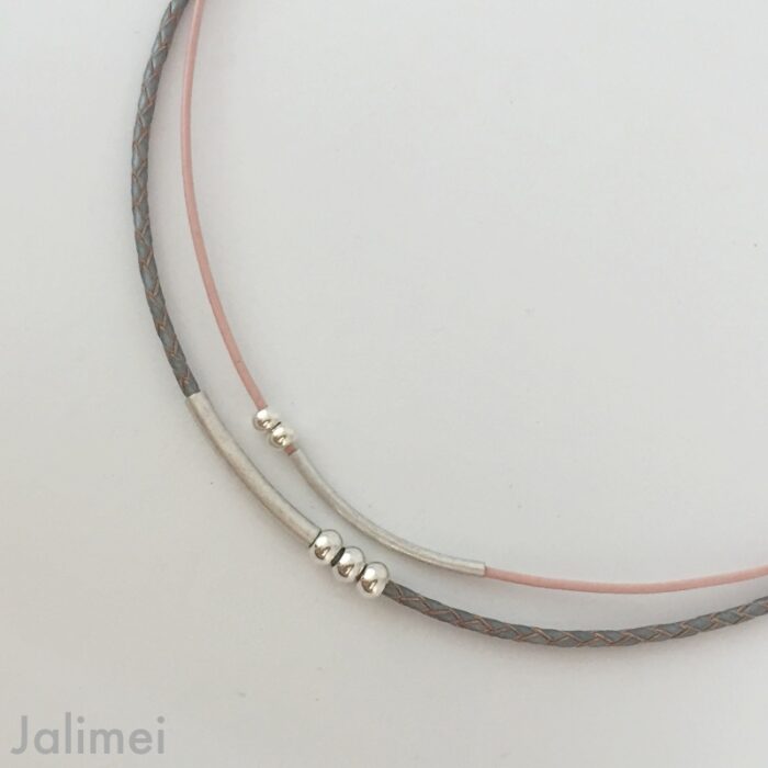 Ledercollier Perle grau rosa – Bild 2