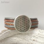 Lederarmband Blume des Lebens grau-braun