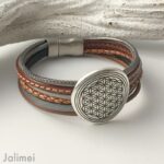 Lederarmband Blume des Lebens grau-braun – Bild 2