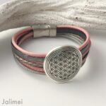 Lederarmband Blume des Lebens rosa-grau – Bild 2