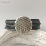 Lederarmband Blume des Lebens schwarz-grau