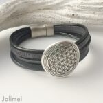Lederarmband Blume des Lebens schwarz-grau – Bild 2