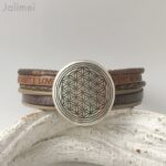 Lederarmband Blume des Lebens taupe