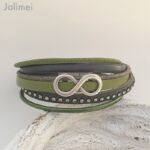 Lederarmband Infinity oliv-grau