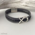 Armband mit Fisch Konfirmation grau-schwarz