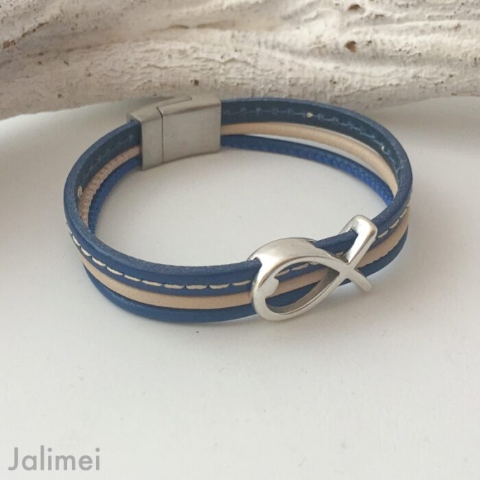 Armband Fisch Konfirmation blau-beige – Bild 3