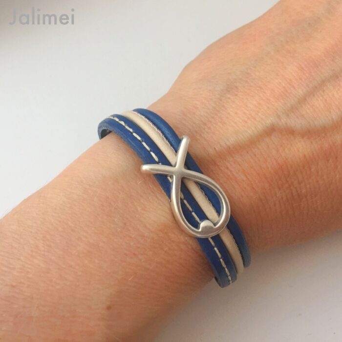 Armband Fisch Konfirmation blau-beige – Bild 4