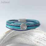 das Lederarmband mit Spirale blau türkis