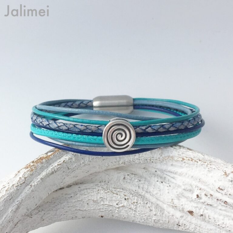 das Lederarmband mit Spirale blau türkis