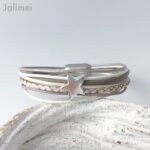 Lederarmband Stern taupe weiß – Bild 2