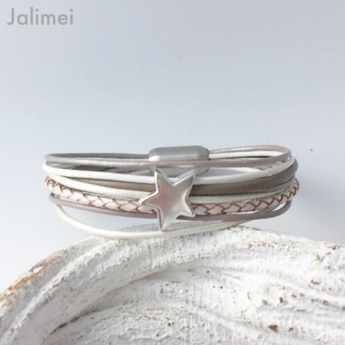 Lederarmband Stern taupe weiß – Bild 2