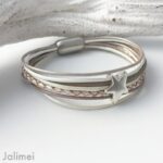 Lederarmband Stern taupe weiß – Bild 3