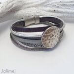 Lederarmband Scheibe Glitzer grau – Bild 2