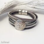 Lederarmband Scheibe Glitzer grau – Bild 3