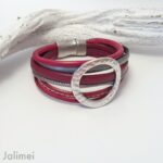 Lederarmband offene Scheibe weinrot grau – Bild 2
