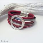 Lederarmband offene Scheibe weinrot grau – Bild 3