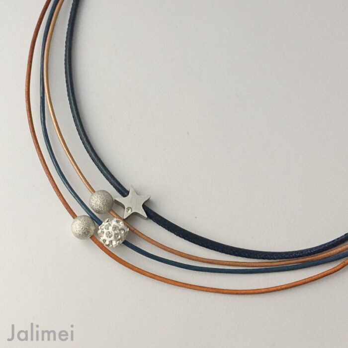 Collier Glitzer Stern navy cognac – Bild 2
