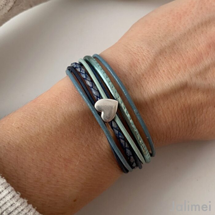 Lederarmband kleines Herz blau mint – Bild 2