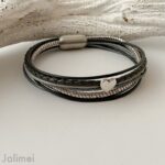 Lederarmband kleines Herz grau silber – Bild 3