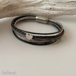 Lederarmband kleines Herz grau silber – Bild 2