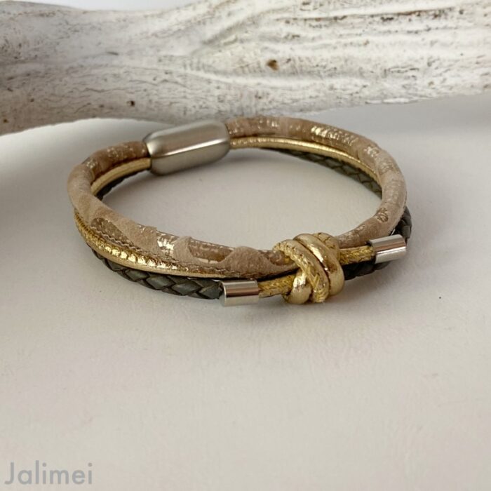 Lederarmband mit Knoten beige grau