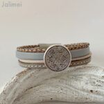 Lederarmband Mandala grau beige