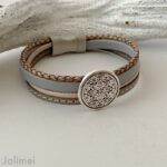 Lederarmband mit Mandala grau beige