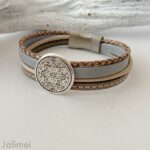 Lederarmband Mandala in grau beige