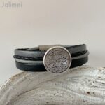 Lederarmband Mandala schwarz-grau