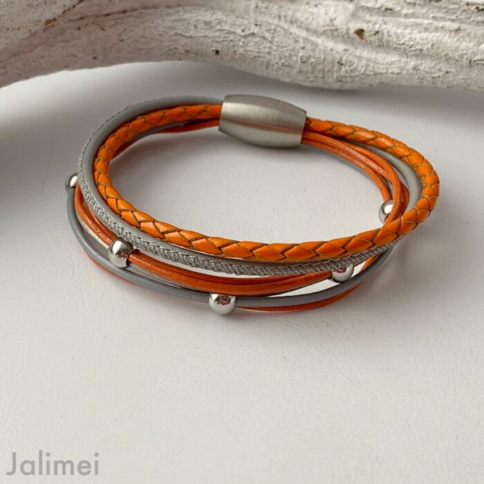 Lederarmband Nappa orange-grau – Bild 3
