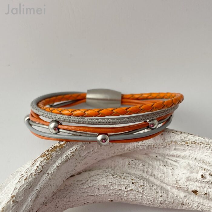 Lederarmband Nappa orange-grau – Bild 2