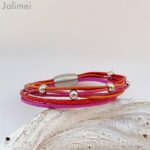 knalliges Lederarmband Nappa in pink-orange-rot