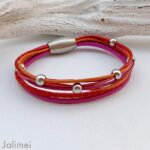 knalliges Lederarmband aus Nappa in pink-orange-rot