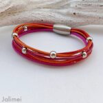 knalliges Lederarmband aus Nappa pink-orange-rot