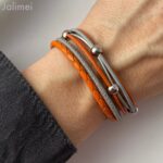 Lederarmband Nappa orange-grau