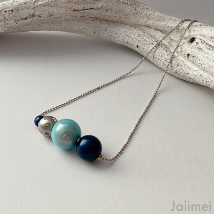Einzelstück: lange Kette Miracle Bead blau – Bild 2