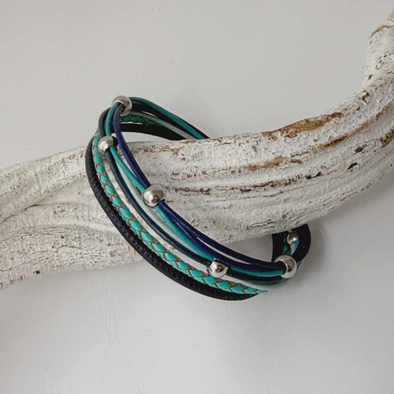 Lederarmband aus Nappa in türkis und blau