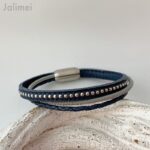 Lederarmband Chainball navy blau